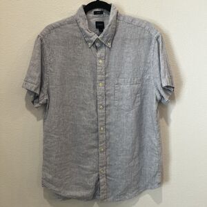 J. Crew Men’s Short Sleeve Strip Linen Cotton Shirt Sz L Casual Beach Resortwear